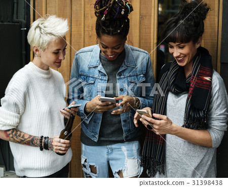 Women Use Mobile Phone Connection Social Network 31398438