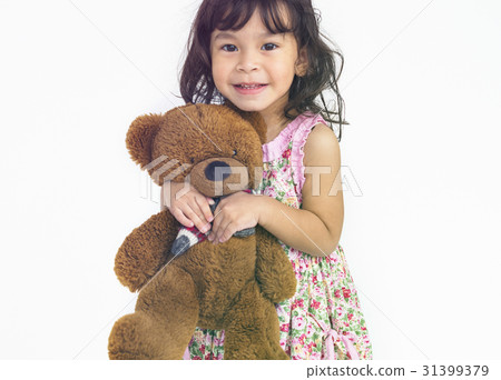 Little Girl Hold Teddy Bear Studio Portrait Little Girl Hold Teddy Bear Studio Portrait 31399379