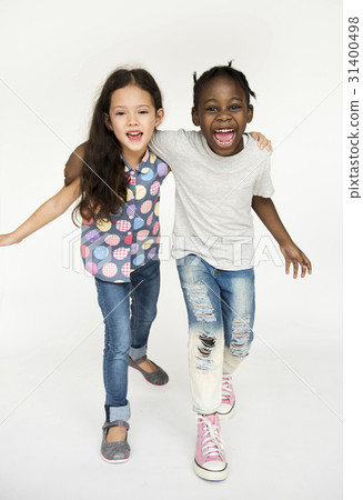 Diverse Girls Togetherness Hug Smiling Diverse Girls Togetherness Hug Smiling 31400498