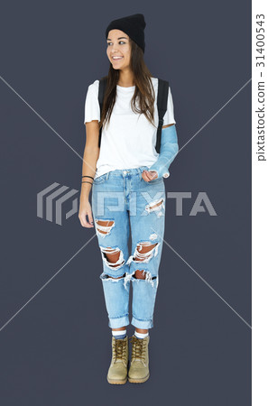 Young Adult with Broken Arm in Splint Studio Portrait 31400543