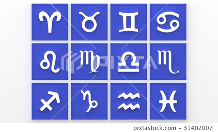 Zodiac Symbol icons on blue background. 3D renderi 31402007
