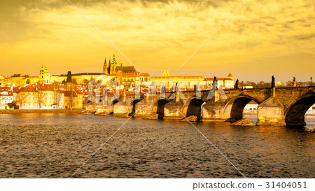 Prague Hradcany Panorama on golden sunny day 31404051