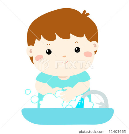 Cute boy washing hands in Washbasin vector. 31405665