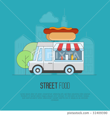 Food truck with hot dogs and lemonade 31409390