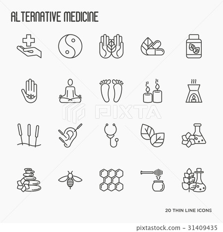 Alternative medicine thin line icon set - Stock Illustration [31409435 ...