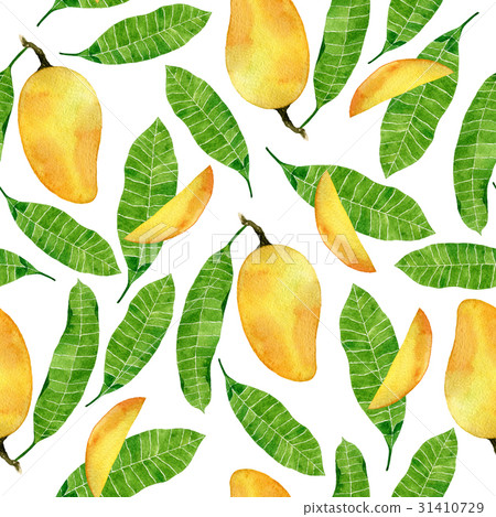 Watercolor tropic seamless pattern with mango 31410729