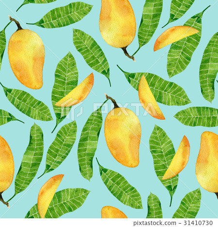 Watercolor summer seamless pattern with mango  31410730