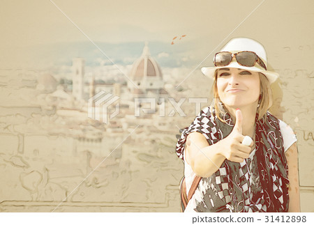 Woman with thumb up in Florence, Italy, sketch 31412898