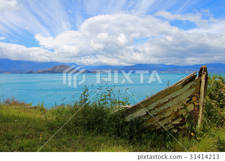 Boat on shore of General Carrera Lake, Patagonia Boat on shore of General Carrera Lake, Patagonia 31414213