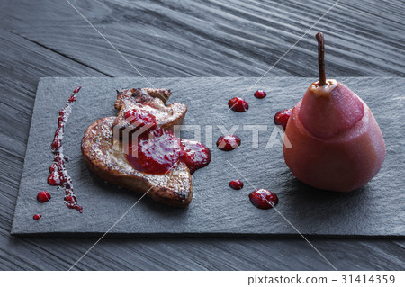 Roasted goose liver fois gras with pear Roasted goose liver fois gras with pear 31414359
