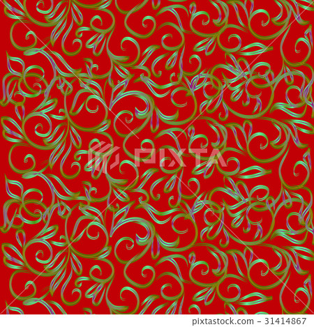 Red background with green floral ornament Red background with green floral ornament 31414867