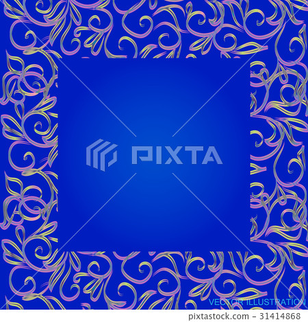 Blue background with border and gold floral 31414868