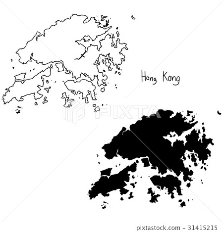 outline and silhouette map of Hong Kong  31415215