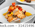 Salmon steak grilled with peppers 31415496