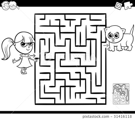 maze with girl and cat for coloring maze with girl and cat for coloring 31416118