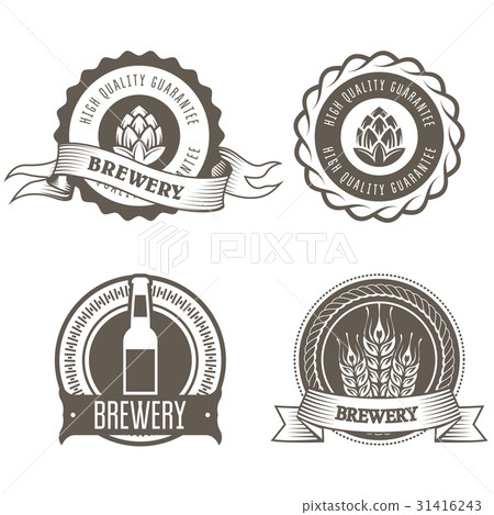Beer and brewery emblems with hop buds 31416243
