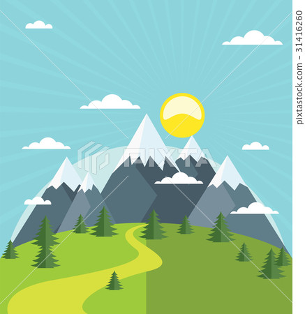 Summer mountain with snow-covered peaks Summer mountain with snow-covered peaks 31416260