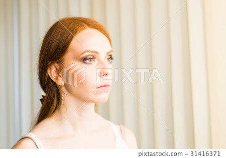 Beautiful model girl with shiny red straight long Beautiful model girl with shiny red straight long 31416371