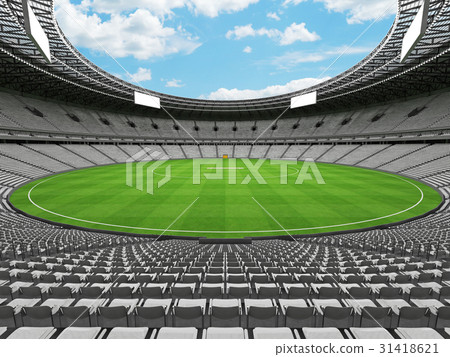 Beautiful modern cricket stadium with white seats 31418621