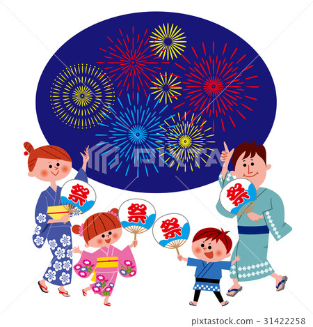 夏季節日 浴衣家庭 插圖素材 圖庫