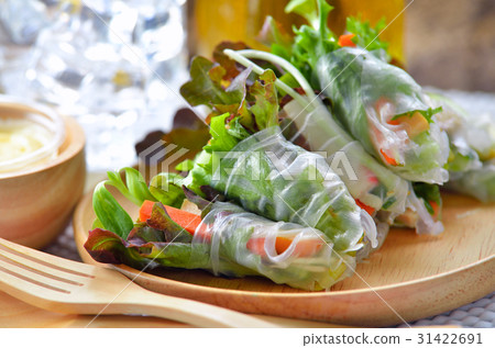 salad rool healthy food on wood plate salad rool healthy food on wood plate 31422691