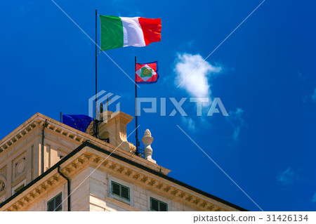 Italian flag and Presidential pennant, Rome, Italy 31426134