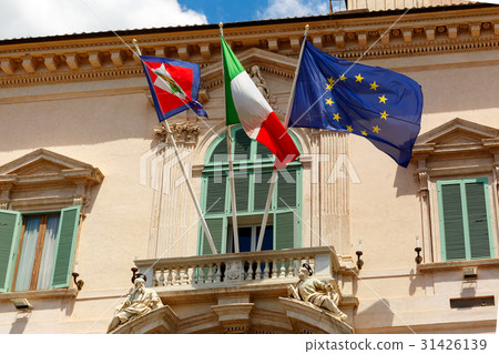 Italian and European flags, Rome, Italy Italian and European flags, Rome, Italy 31426139