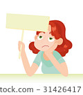 Woman with unhappy face holding an empty board 31426417