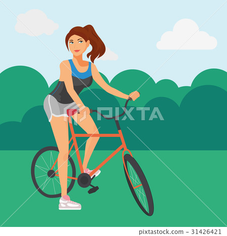 Sportive woman riding a bicycle in the park Sportive woman riding a bicycle in the park 31426421
