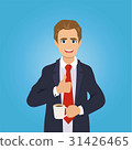 Businessman gives the thumbs up, drinking coffee 31426465