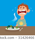 Upset boy with plate of fresh vegetables broccoli 31426466
