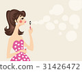 Beautiful woman in pink dress blowing soap bubbles 31426472