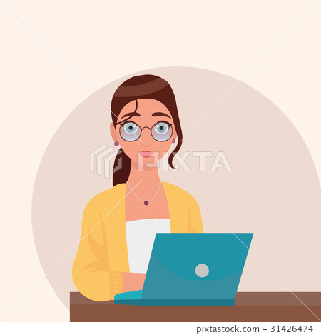 Business woman at the desk is working on the Business woman at the desk is working on the 31426474