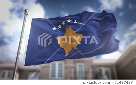 Kosovo Flag 3D Rendering on Blue Sky Building Kosovo Flag 3D Rendering on Blue Sky Building 31427487