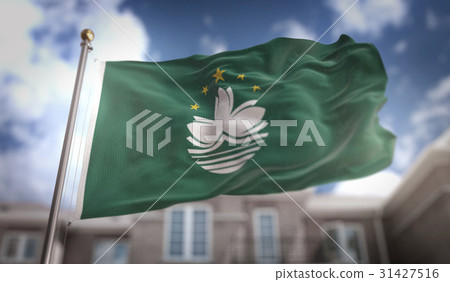 Macau Flag 3D Rendering on Blue Sky Macau Flag 3D Rendering on Blue Sky 31427516