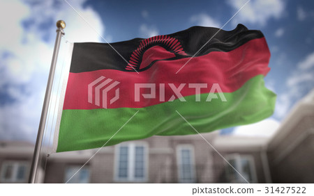 Malawi Flag 3D Rendering on Blue Sky Building 31427522