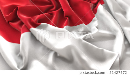 Monaco Flag Ruffled Beautifully Waving Macro Monaco Flag Ruffled Beautifully Waving Macro 31427572