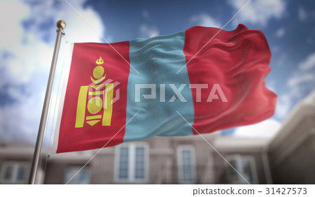 Mongolia Flag 3D Rendering on Blue Sky Building Mongolia Flag 3D Rendering on Blue Sky Building 31427573