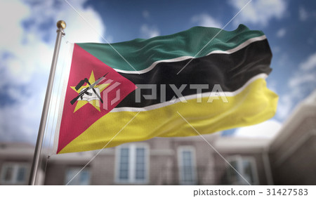 Mozambique Flag 3D Rendering on Blue Sky 31427583