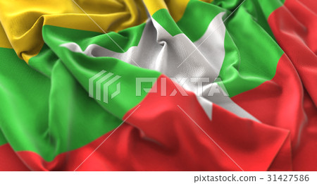 Myanmar Flag Ruffled Beautifully Waving Myanmar Flag Ruffled Beautifully Waving 31427586