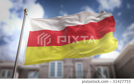 North Ossetia-Alania Flag 3D Rendering on Blue Sky 31427755