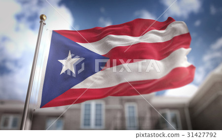 Puerto Rico Flag 3D Rendering on Blue Sky Building - Stock Illustration ...