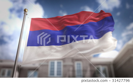 Republika Srpska Flag 3D Rendering on Blue Sky 31427796
