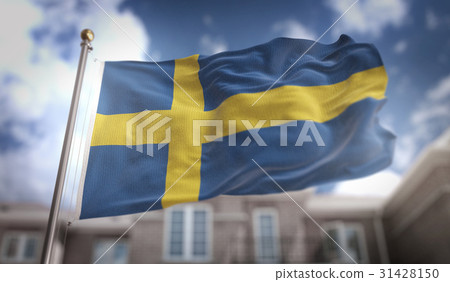 Sweden Flag 3D Rendering on Blue Sky Building Sweden Flag 3D Rendering on Blue Sky Building 31428150