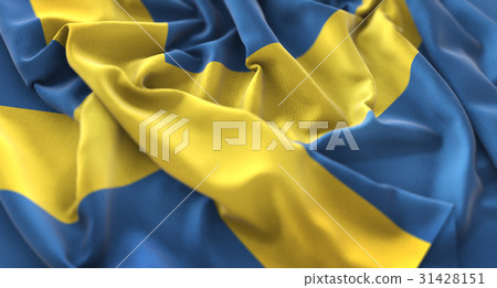 Sweden Flag Ruffled Beautifully Waving Sweden Flag Ruffled Beautifully Waving 31428151
