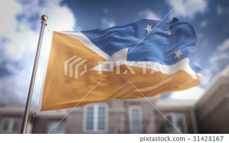 Tierra del Fuego Flag 3D Rendering on Blue Sky 31428167