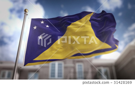Tokelau Flag 3D Rendering on Blue Sky Building Tokelau Flag 3D Rendering on Blue Sky Building 31428169