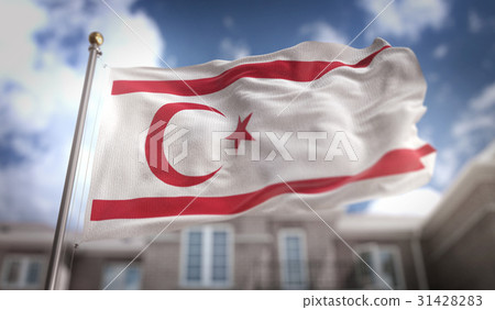 Northern Cyprus Flag 3D Rendering on Blue Sky 31428283