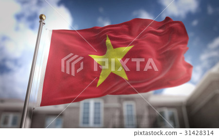 Vietnam Flag 3D Rendering On Blue Sky Building - Stock Illustration ...