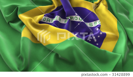 Brazil Flag Ruffled Beautifully Waving Brazil Flag Ruffled Beautifully Waving 31428899